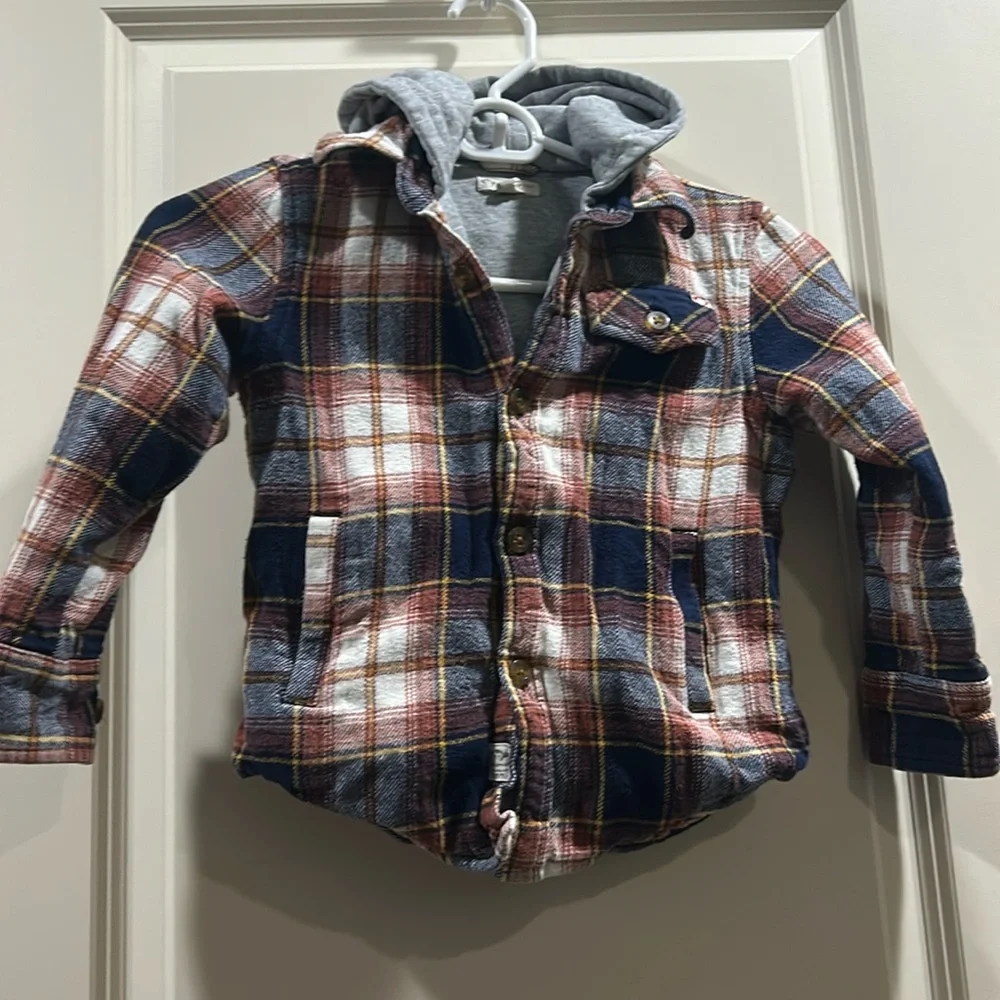 Appaman Kids Plaid flannel button down Hooded Jacket sweatshirt lined pockets 4T